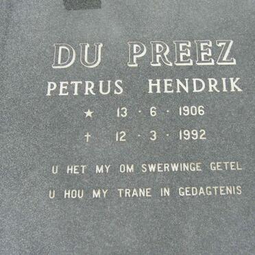 PREEZ Petrus Hendrik, du 1906-1992