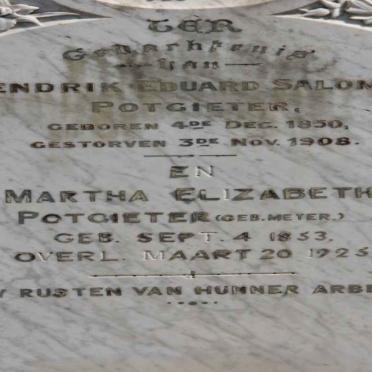 POTGIETER Hendrik Eduard 1850-1908 &amp; Martha Elizabeth MEYER 1853-1925
