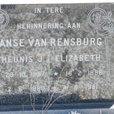 RENSBURG Theunis J., Janse van 1887-1980 &amp; Elizabeth 1888-1981