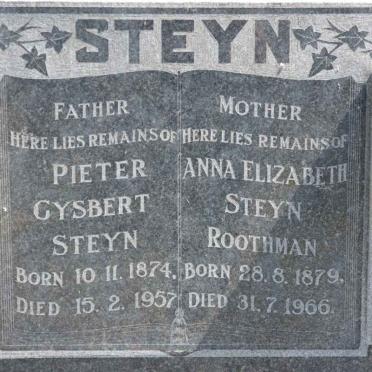 STEYN Pieter Gysbert 1874-1957 &amp; Anna Elizabeth ROOTHMAN 1879-1966