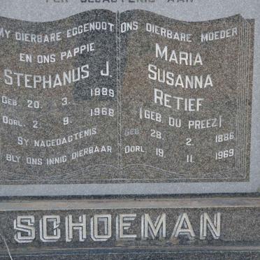 SCHOEMAN Stephanus J. 1889-1968 &amp; Maria Susanna Retief DU PREEZ 1886-1969
