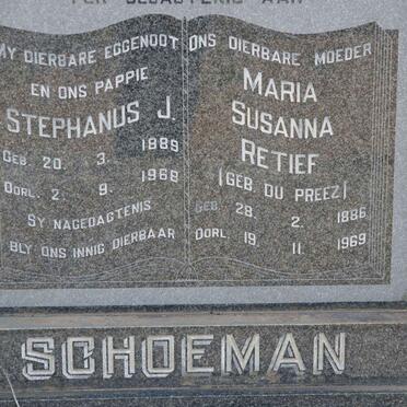 SCHOEMAN Stephanus J. 1889-1968 &amp; Maria Susanna Retief DU PREEZ 1886-1969
