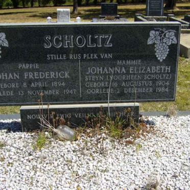 SCHOLTZ  Johan Frederick 1894-1947 &amp; Johanna Elizabeth STEYN 1904-1984