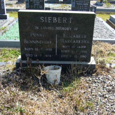 SIEBERT Henry Benninghoff 1898-1975 &amp; Elizabeth Margaretha DE JAGER 1896-1980