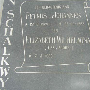 SCHALKWYK Petrus Johannes, van 1929-1992 &amp; Elizabeth Wilhelmina JACOBS 1939-