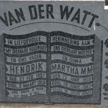 WATT Hendrik, van der 1897-1959 &amp; Martha M.M. 1906-1983
