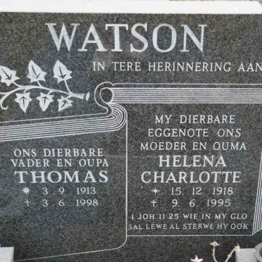 WATSON Thomas 1913-1998 &amp; Helena Charlotte 1918-1995