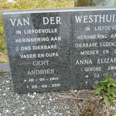 WESTHUIZEN Geert Andries 1911-2001 &amp; Anna Elizabeth SWART 1906-1995