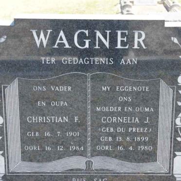 WAGNER Christian F. 1901-1984 &amp; Cornelia J. DU PREEZ 1899-1980