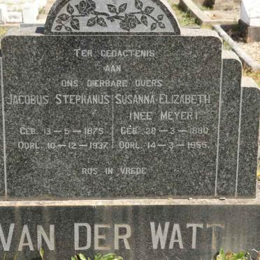 WALT Jacobus Stephanus, van der 1875-1937 &amp; Susanna Elizabeth MEYER 1880-1955