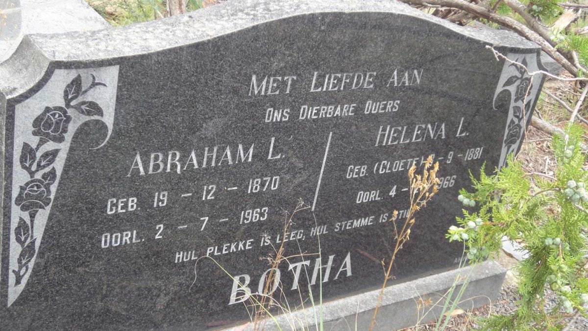 BOTHA Abraham L. 1870-1963 &amp; Helena L. CLOETE 1881-1966