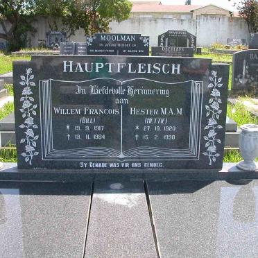 HAUPTFLEISCH Willem Francios 1917-1994 &amp; Hester M.A.M. 1920-1998