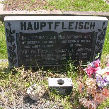 HAUPTFLEISCH Willem Francios 1889-1970 &amp; Elizabeth Johanna 1893-1986