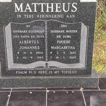 MATTHEUS Albertus Johannes 1904-1983 &amp; Phoebe Margaretha 1920-2007
