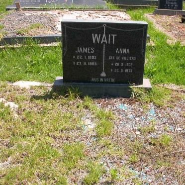 WAIT James 1893-1985 &amp; Anna DE VILLIERS 1902-1973