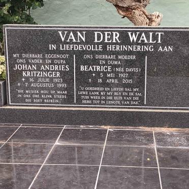 WALT Johan Andries Kritzinger, van der 1923-1993 &amp; Beatrice DAVIS 1927-2015