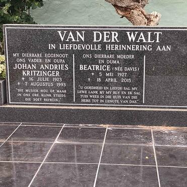WALT Johan Andries Kritzinger, van der 1923-1993 &amp; Beatrice DAVIS 1927-2015