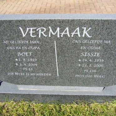VERMAAK Boet 1929-2004 &amp; Sissie 1934-2006