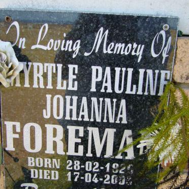 FOREMA Myrtle Pauline Johanna 1926-2003