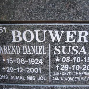 BOUWER Barend Daniel 1924-2001 &amp; Susara 1928-2008
