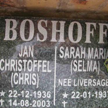 BOSHOFF Jan Christoffel 1936-2003 &amp; Sarah Maria LIVERSAGE 1937-