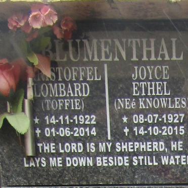 BLUMENTHAL Christoffel Lombard 1922-2014 &amp; Joyce Ethel nee KNOWLES 1927-2015