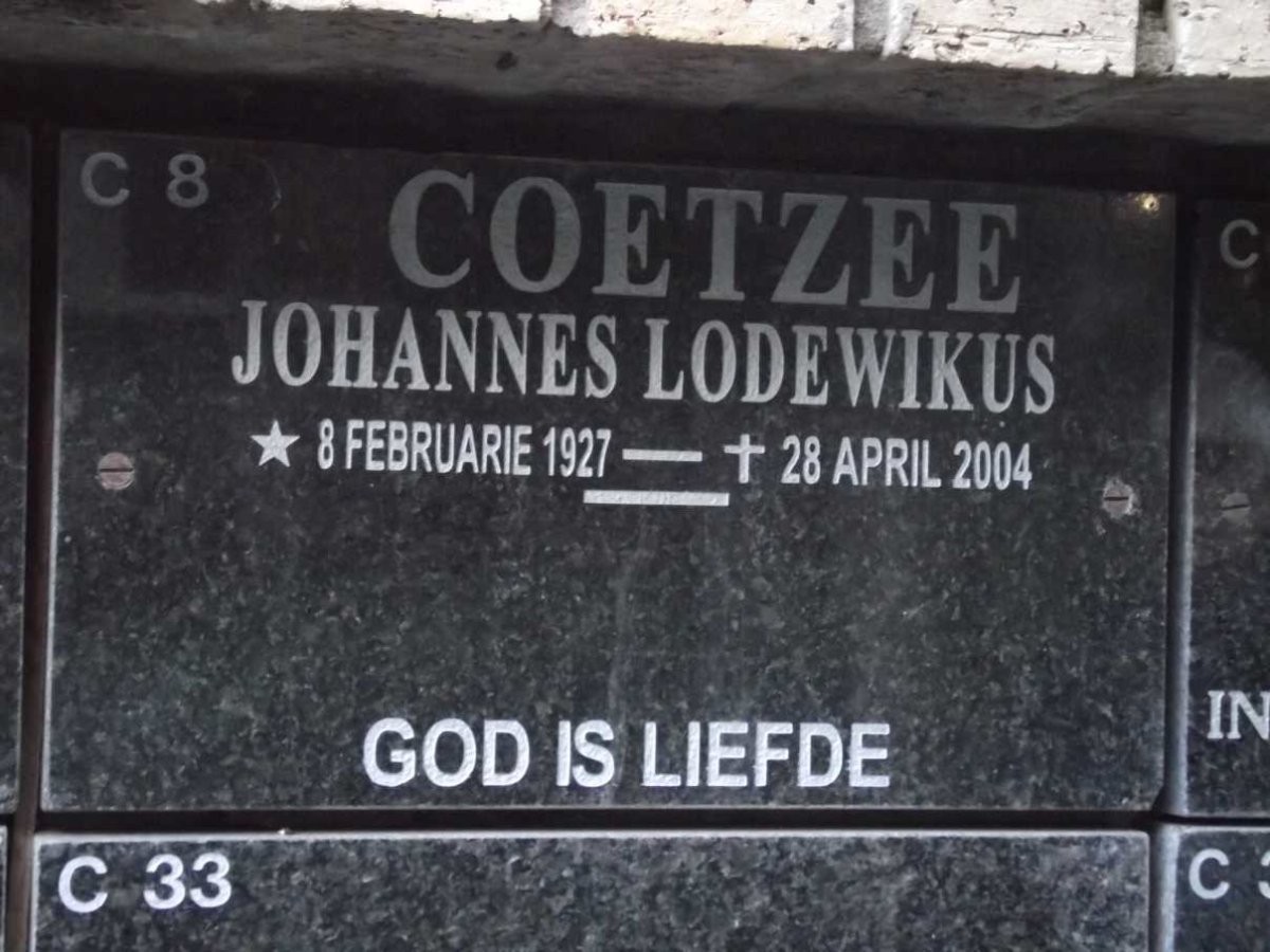 COETZEE Johannes Lodewikus 1927-2004