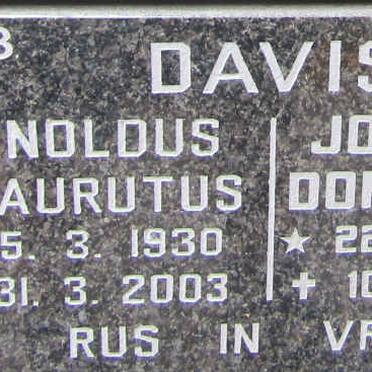 DAVIS Arnoldus Maurutus 1930-2003 &amp; Johanna Dorethea 1932-2015