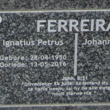 FERREIRA Ignatius Petrus 1950-2016 :: Johanna Christina