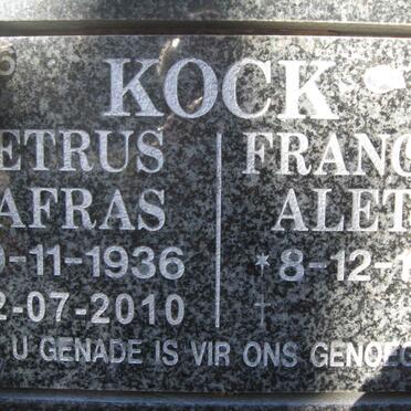 KOCK Petrus Lafras 1936-2010 &amp; Francina Aletta 1940-