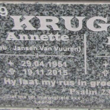 KRUGER Annette nee JANSEN VAN VUUREN 1951-2015 :: KRUGER Leandi 1981-