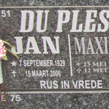 PLESSIS Jan, du 1929-2006 &amp; Maxine 1931-2015