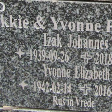PRETORIUS Izak Johannes 1939-2018 &amp; Yvonne Elizabeth 1942-2016