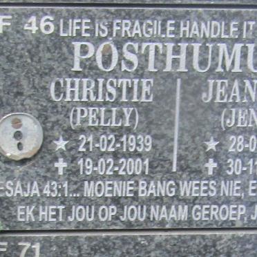POSTHUMUS Christie 1939-2001 &amp; Jeanette 1946-2012