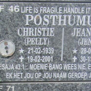 POSTHUMUS Christie 1939-2001 &amp; Jeanette 1946-2012