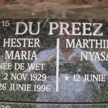 PREEZ Marthinus Nyasa, du 1923-     &amp; Hester Maria DE WET 1929-1996