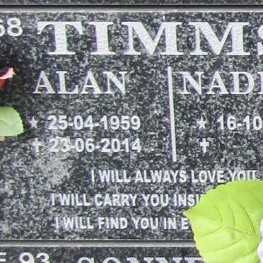 TIMMS Alan 1959-2014 &amp; Nadine 1967 -