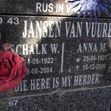 VUUREN Schalk W., Janse van 1922-2004 &amp; Anna M. 1925-2006