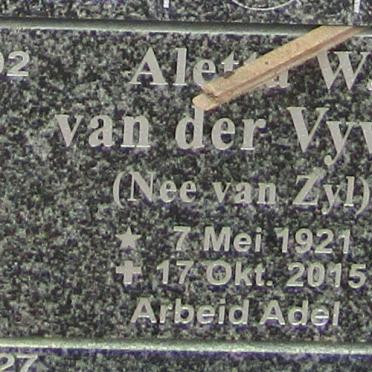 VYVER Aletta W., van der nee VAN ZYL 1921-2015