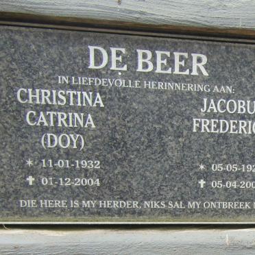 BEER Jacobus Frederick, de 1927-2005 &amp; Christina Catrina 1932-2004