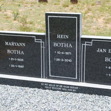 BOTHA Jan De Bruyn 1931-1999 &amp; Maryann 1935-1997 :: BOTHA Hein 1971-2010