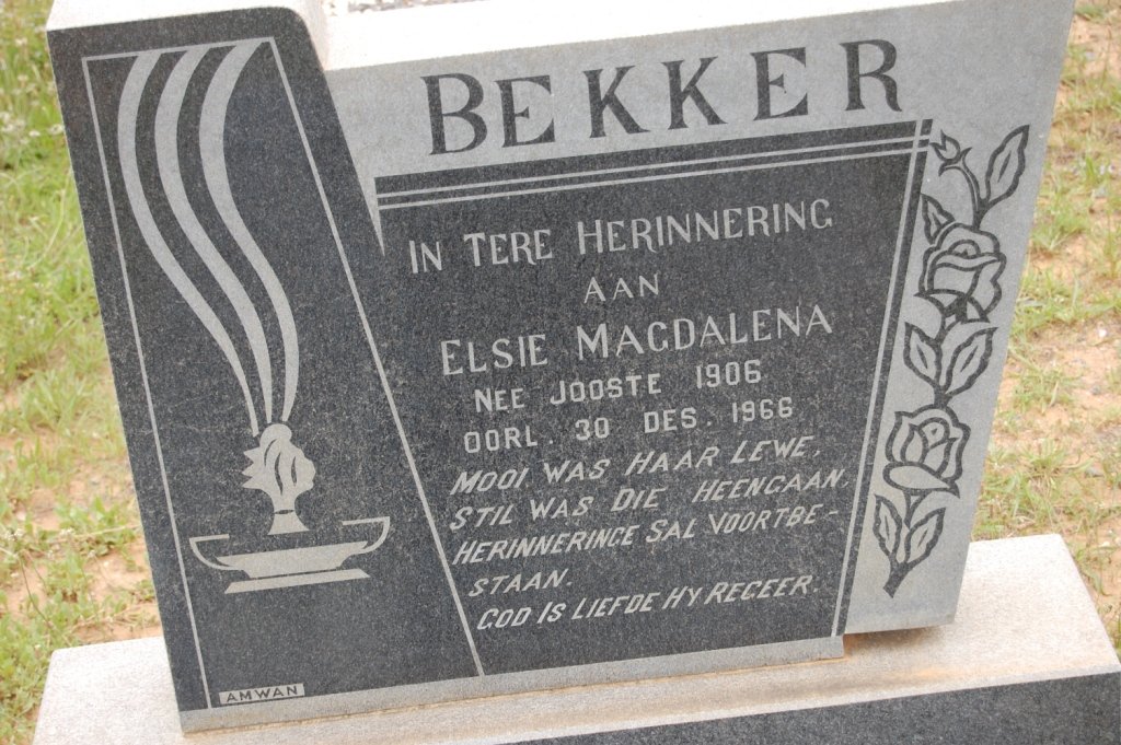 BEKKER Elsie Magdalena nee JOOSTE 1906-1966