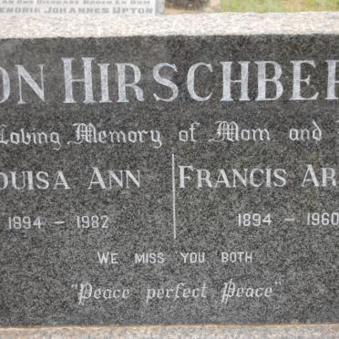 HIRSCHBERG Francis Arthur, von 1894-1960 &amp; Louisa Ann 1894-1982