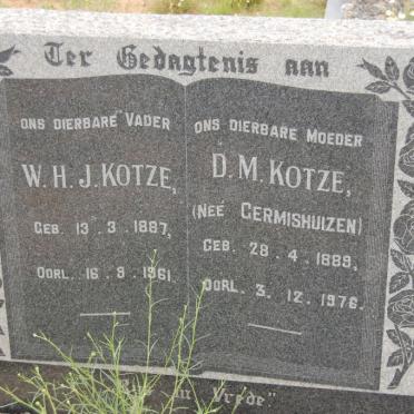 KOTZE W.H.J. 1887-1961 &amp; D M nee GERMISHUIZEN 1889-1976