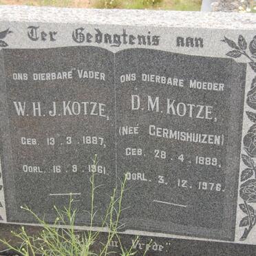 KOTZE W.H.J. 1887-1961 &amp; D M nee GERMISHUIZEN 1889-1976