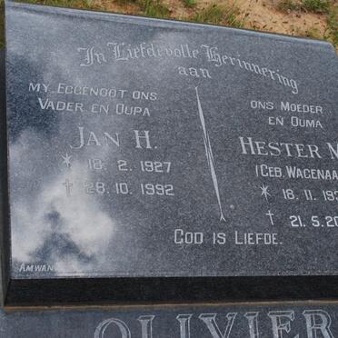 OLIVIER Jan H. 1927-1992 &amp; Hester M. WAGENAAR 1931-2008