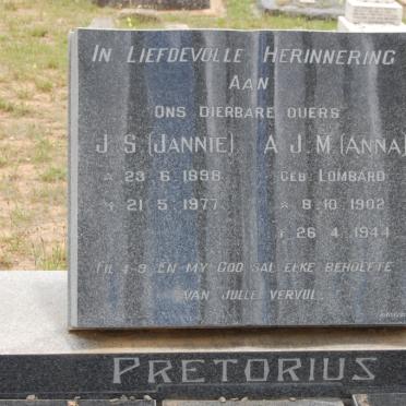 PRETORIUS Jannie S. 1898-1977 &amp; Anna J.M. LOMBARD 1902-1944