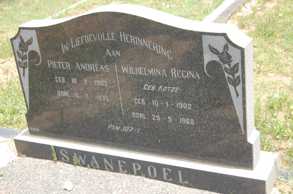 SWANEPOEL Pieter Andreas 1902-1975 &amp; Wilhelmina Regina KOTZE 1902-1968