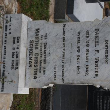 VENTER Daniel F. 1862-1917 &amp; Martha Christina SCHOEMAN 1865-1948