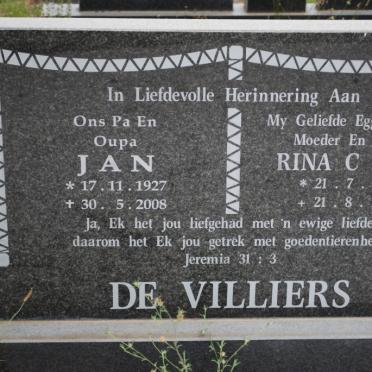 VILLIERS Jan, de 1927-2000 &amp; Rina C M. 1934-1999